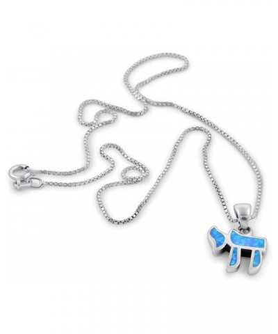 Small Hebrew Chai (Life) Jewish Necklace 925 Sterling Silver Created Blue Opal Pendant for Women $17.02 Necklaces