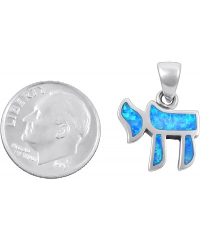 Small Hebrew Chai (Life) Jewish Necklace 925 Sterling Silver Created Blue Opal Pendant for Women $17.02 Necklaces