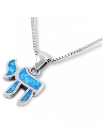 Small Hebrew Chai (Life) Jewish Necklace 925 Sterling Silver Created Blue Opal Pendant for Women $17.02 Necklaces