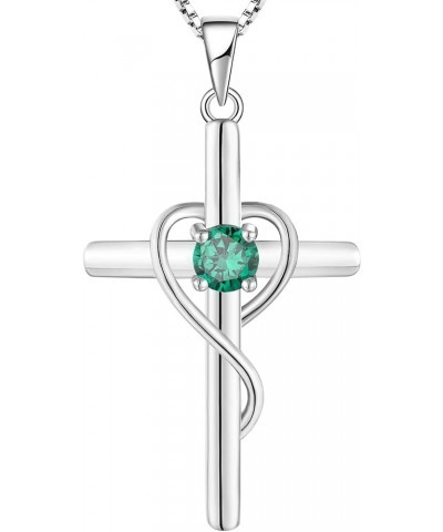 Infinity Heart Cross Necklace Sterling Silver Crucifix Pendant Gemstones Criss Jewelry for Women 05-emerald-May $24.20 Necklaces