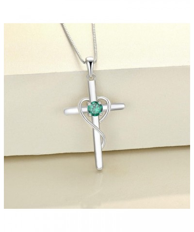 Infinity Heart Cross Necklace Sterling Silver Crucifix Pendant Gemstones Criss Jewelry for Women 05-emerald-May $24.20 Necklaces