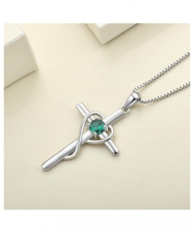 Infinity Heart Cross Necklace Sterling Silver Crucifix Pendant Gemstones Criss Jewelry for Women 05-emerald-May $24.20 Necklaces