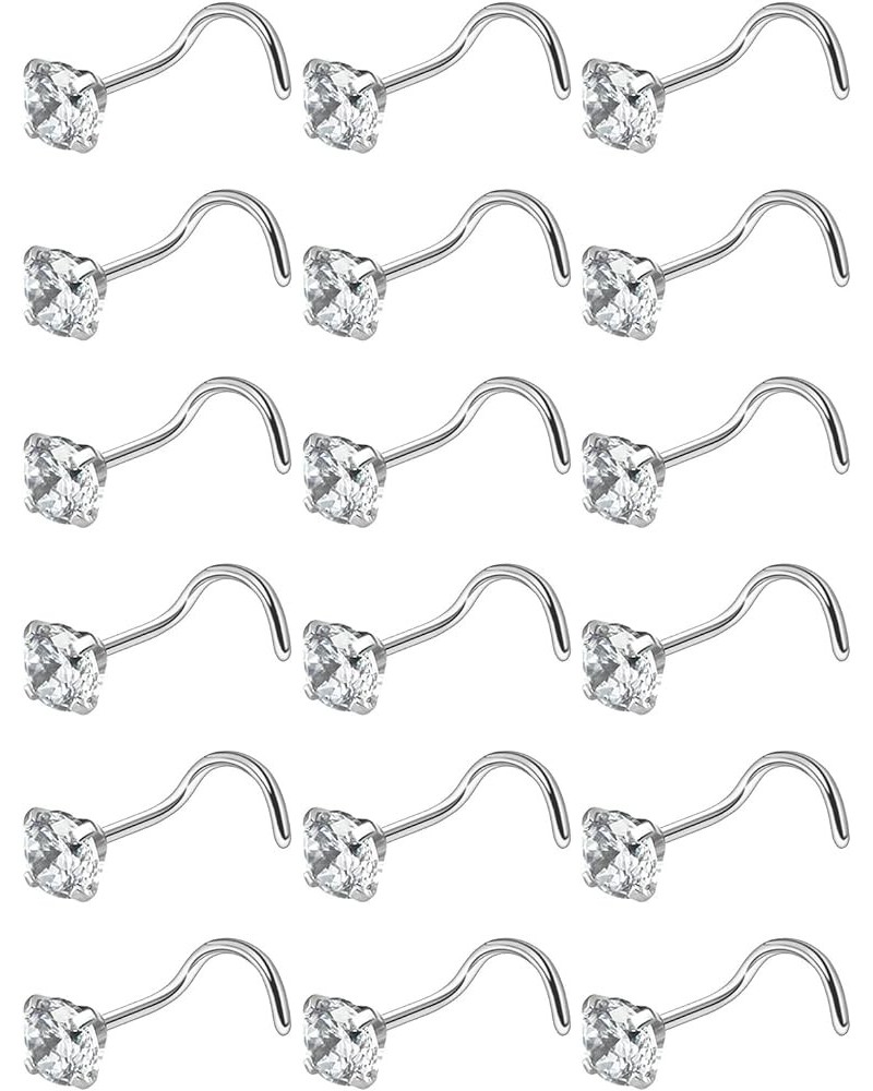 18G 20G 22G Nose Rings Studs With Cubic Zirconia 316L Surgical Steel Straight Screw L Shaped Nose Studs Piercing Jewelry for ...