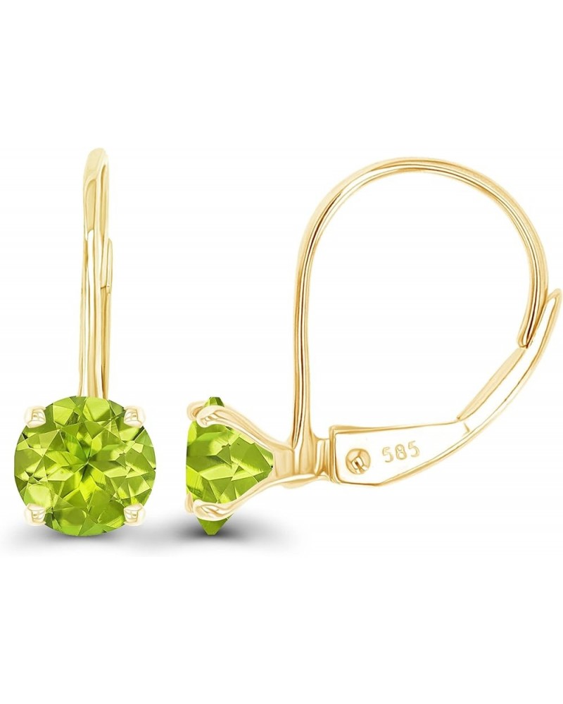 14k Gold Solid Hypoallergenic 5mm Round Genuine Birthstone Natural Gemstone Leverback Earrings Peridot Yellow Gold $54.00 Ear...