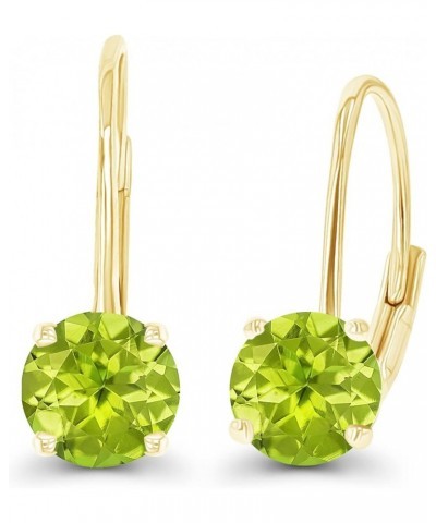 14k Gold Solid Hypoallergenic 5mm Round Genuine Birthstone Natural Gemstone Leverback Earrings Peridot Yellow Gold $54.00 Ear...