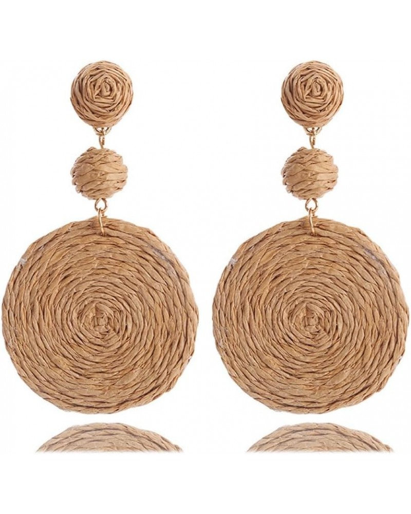 Boho Raffia Disc Ball Earrings for Women, Lightweight Bohemian Rattan Handmade Geometric Statement Straw Raffia Round Drop Ea...