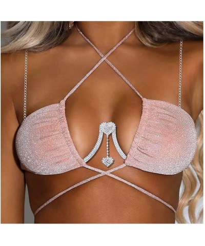 Rhinestone Crown Chest Bracket Chain Sexy Bikini Bra Beach Body Chain Lingerie Nightclub Body Jewelry for Women Heart Shape $...