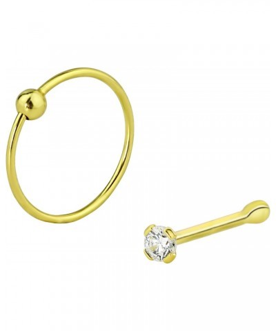 Set of 2 Styles Nose Rings: Sterling Silver Gold Plated 1.25mm CZ Stud and 9mm Nose Hoop $8.66 Body Jewelry