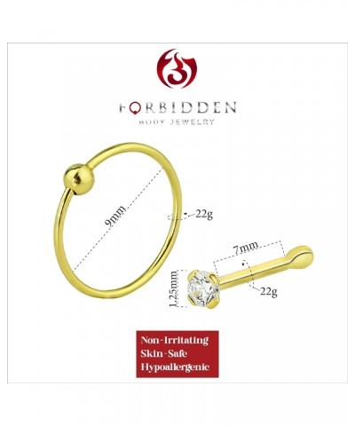 Set of 2 Styles Nose Rings: Sterling Silver Gold Plated 1.25mm CZ Stud and 9mm Nose Hoop $8.66 Body Jewelry