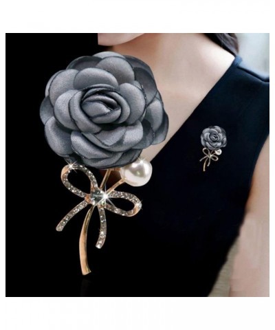 Women Brooch Oriental Niche Design Fashion Jewelry Rhinestone Sweater Pin Corsage Pearl Rose Flower Clothing Accessory(red) G...