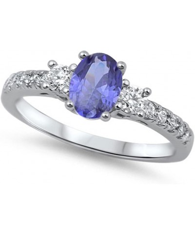 3 Stone Ring Oval And Round Cubic Zirconia 925 Sterling Silver Choose Color Simulated Blue Tanzanite $11.04 Rings