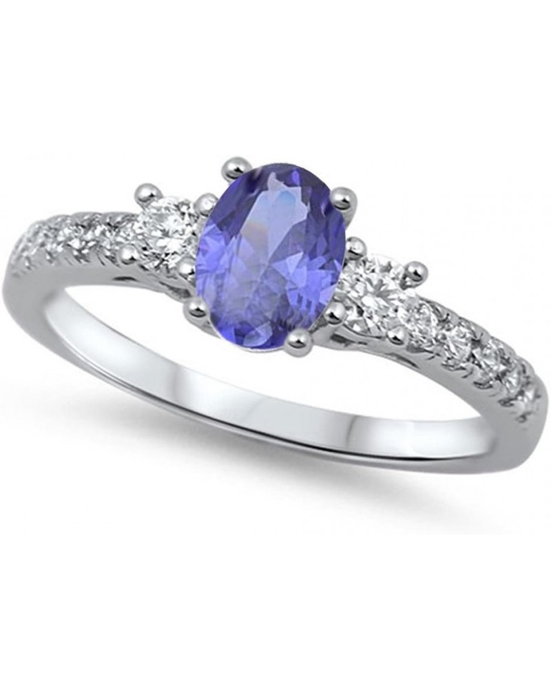 3 Stone Ring Oval And Round Cubic Zirconia 925 Sterling Silver Choose Color Simulated Blue Tanzanite $11.04 Rings