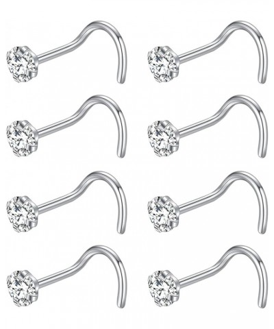 8Pcs Nose Rings Studs 316L Surgical Steel Nose Studs 1.5mm 2mm 2.5mm 3mm CZ Nostril Piercing Jewelry L Shaped Nose Rings for ...