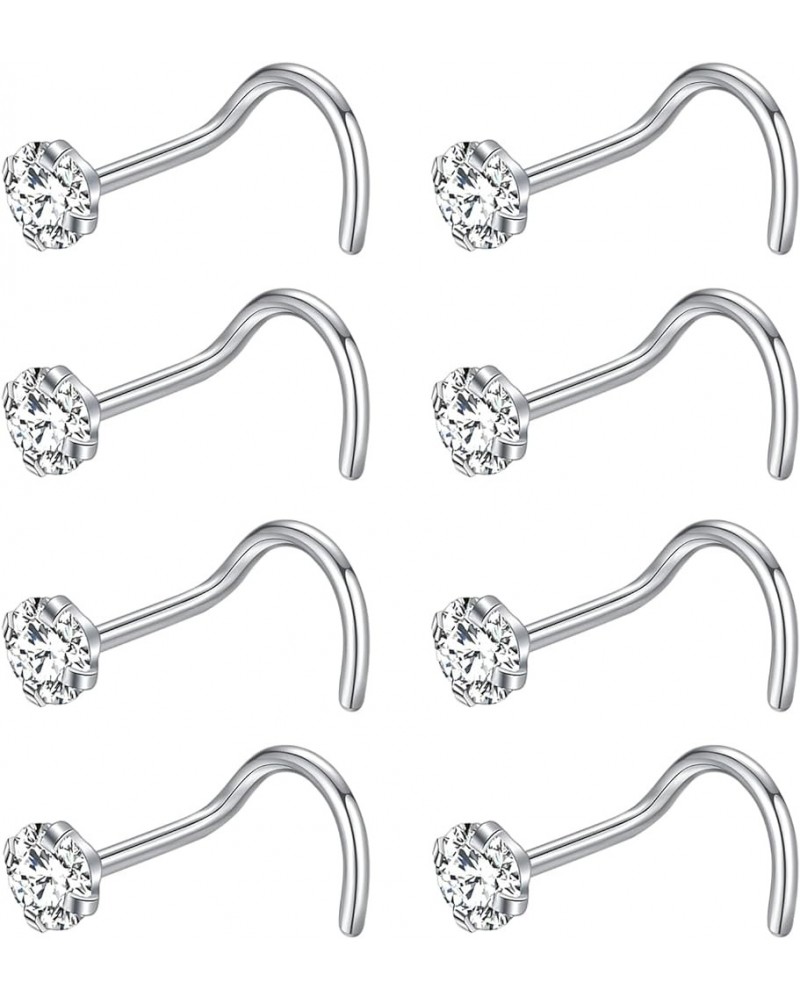 8Pcs Nose Rings Studs 316L Surgical Steel Nose Studs 1.5mm 2mm 2.5mm 3mm CZ Nostril Piercing Jewelry L Shaped Nose Rings for ...