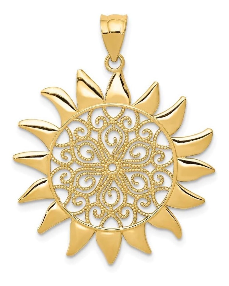 14k Yellow Gold Polished Filigree Sun Pendant Necklace Measures 30x28mm Wide Jewelry Gifts for Women $138.60 Necklaces