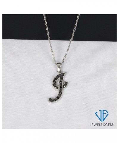 1/4 Carat Black Diamond Initial Letter Pendant Necklace for Women | .925 Sterling Silver A to Z Alphabet Monogram Necklaces f...