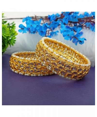 Fashion Jewelry Indian Bollywood Faux Pearl Kundan Rhinestone Floral Bracelet Bangle White, Pearl (2 Pcs) 2-6 $12.65 Bracelets