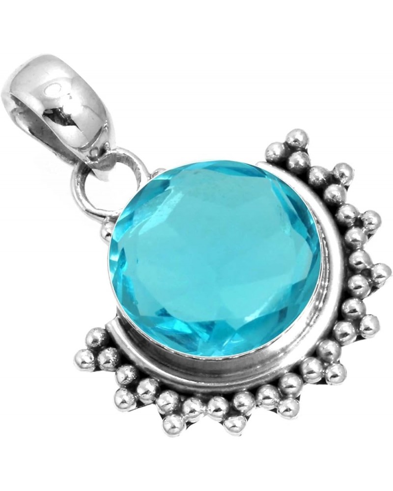 925 Sterling Silver Handmade Pendant for Women 12 MM Round Gemstone Statement Jewelry for Gift (99583_P) Blue Quartz $15.37 P...