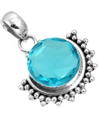 925 Sterling Silver Handmade Pendant for Women 12 MM Round Gemstone Statement Jewelry for Gift (99583_P) Blue Quartz $15.37 P...