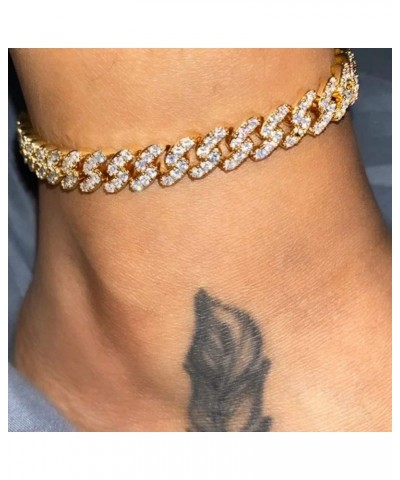 Cuban Link Anklet Bracelet for Women Men Teen Girls Boys, Hip-hop 18K Gold/White Gold Plated Iced Out Rhinestones Filled Chai...