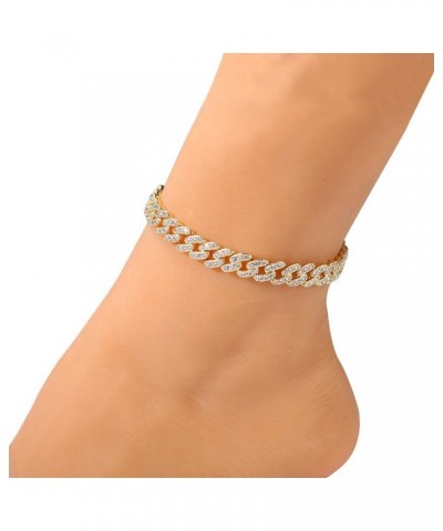 Cuban Link Anklet Bracelet for Women Men Teen Girls Boys, Hip-hop 18K Gold/White Gold Plated Iced Out Rhinestones Filled Chai...