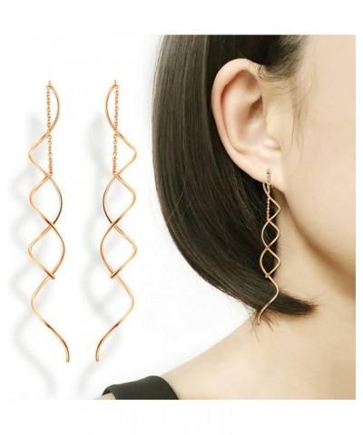 Spiral Threader Earrings for Women,14G Stainless Steel Dangle Handmade Twisted Linear Curved Dangling Earrings for Women Girl...