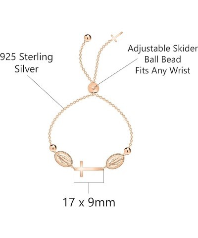 925 Sterling Silver 14K Gold Plated Italian Solid Adjustable Rosary Cross Slider Bracelet Comes With Gift Box for Women - Mad...