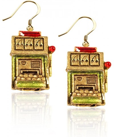 Handpainted Casino Charm Earrings Collection | Handmade in USA | Antique Gold or Silver Finish | French Wire Hooks | Lead-fre...