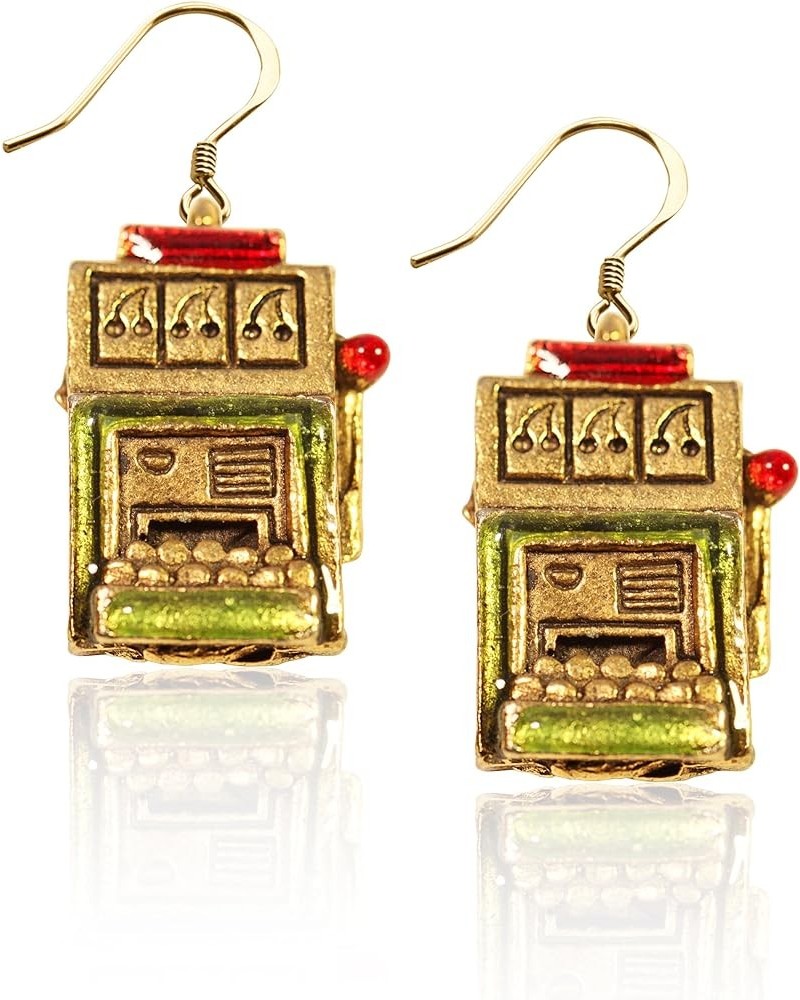 Handpainted Casino Charm Earrings Collection | Handmade in USA | Antique Gold or Silver Finish | French Wire Hooks | Lead-fre...