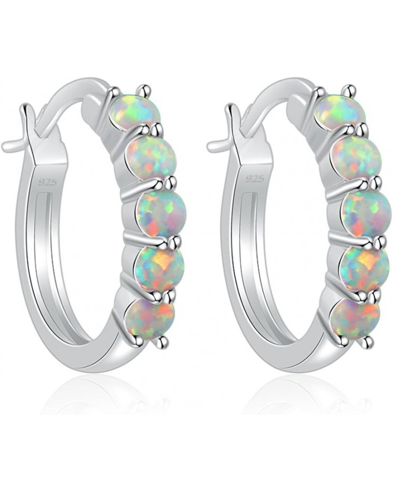 Small Hoop Earrings for Women Sterling Silver or Rose Gold Plated Opal Hypoallergenic Earrings Gemstone Huggie Hoop Earrings ...