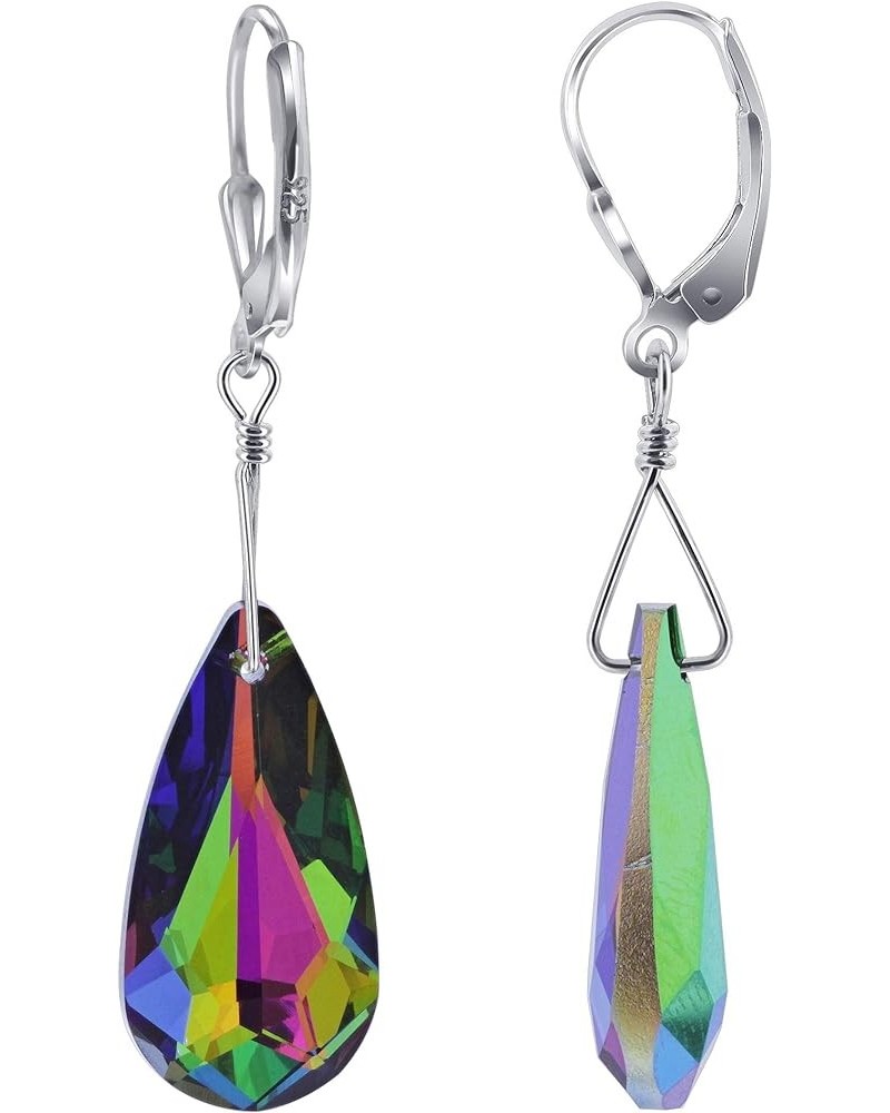 24mm Teardrop Austrian Crystals Handmade 925 Sterling Silver Leverback Drop Earrings for Women Vitral $15.51 Earrings