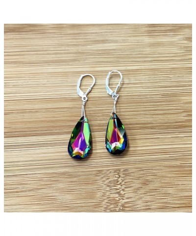 24mm Teardrop Austrian Crystals Handmade 925 Sterling Silver Leverback Drop Earrings for Women Vitral $15.51 Earrings