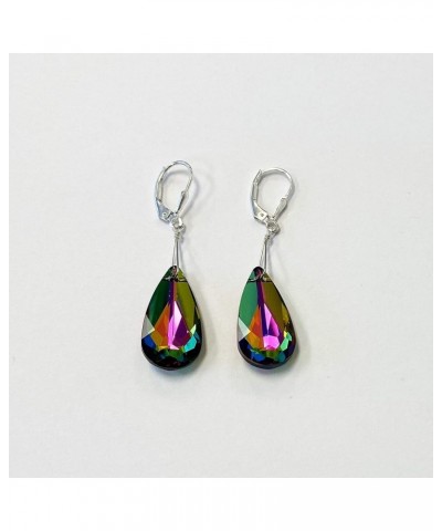 24mm Teardrop Austrian Crystals Handmade 925 Sterling Silver Leverback Drop Earrings for Women Vitral $15.51 Earrings