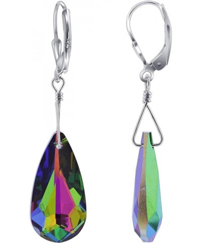 24mm Teardrop Austrian Crystals Handmade 925 Sterling Silver Leverback Drop Earrings for Women Vitral $15.51 Earrings