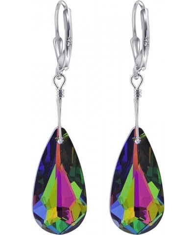 24mm Teardrop Austrian Crystals Handmade 925 Sterling Silver Leverback Drop Earrings for Women Vitral $15.51 Earrings