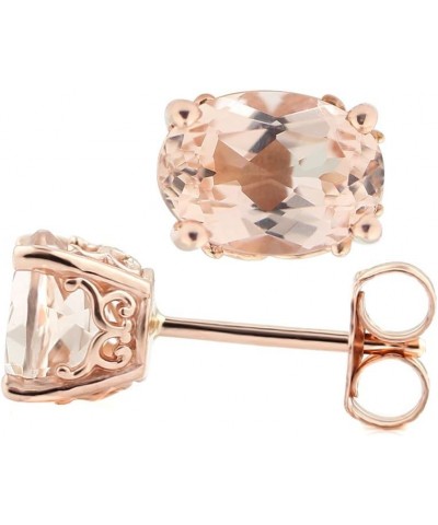 Solid 14k Rose Gold Morganite Stud Earrings 7x5mm Oval $100.19 Earrings