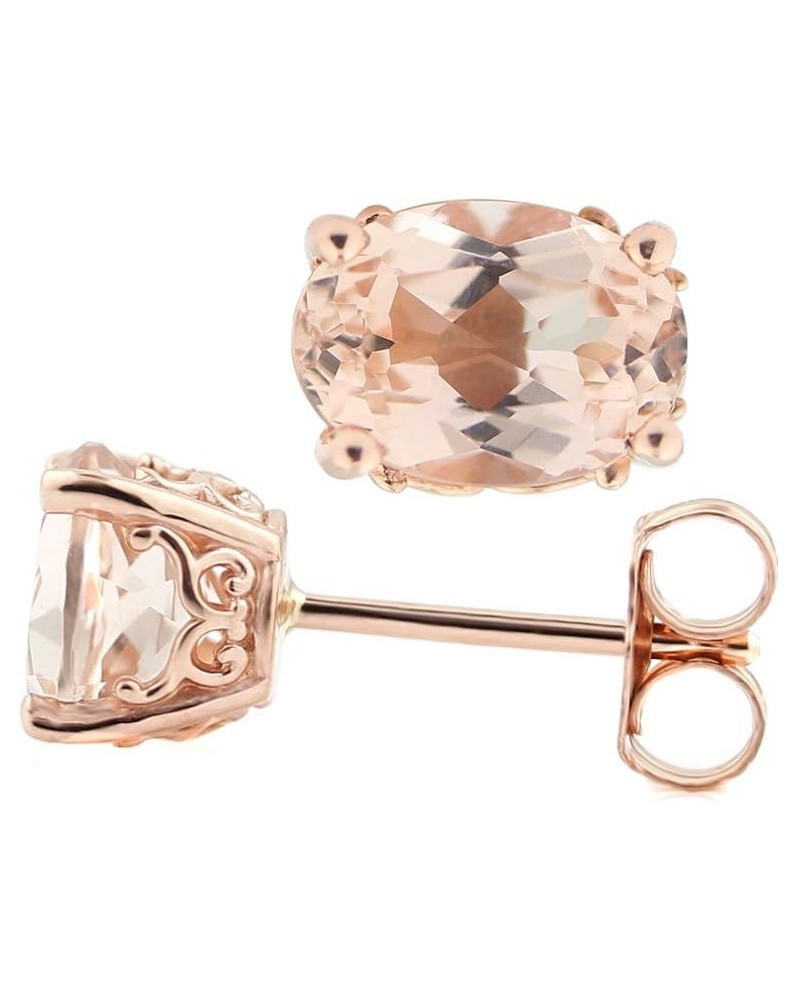 Solid 14k Rose Gold Morganite Stud Earrings 7x5mm Oval $100.19 Earrings