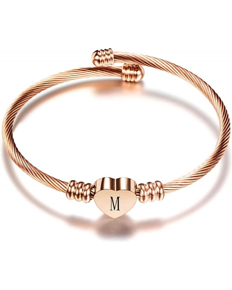 Rose Gold Women Girls Heart Initial A-Z Letter Cuff Bracelets Name Expandable Bangle Bracelet Birthday Gifts M $6.38 Bracelets