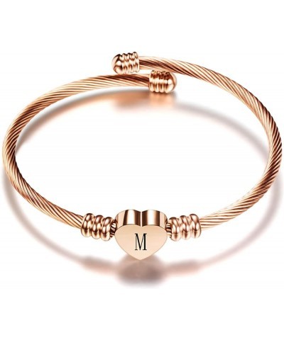 Rose Gold Women Girls Heart Initial A-Z Letter Cuff Bracelets Name Expandable Bangle Bracelet Birthday Gifts M $6.38 Bracelets