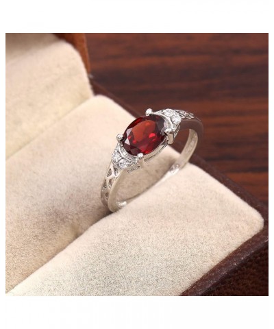 925 Sterling Silver Ring | AAA Quality Natural Garnet Faceted Oval Gemstone Ring for Women | Garnet Ring, Engagement Ring, Ja...