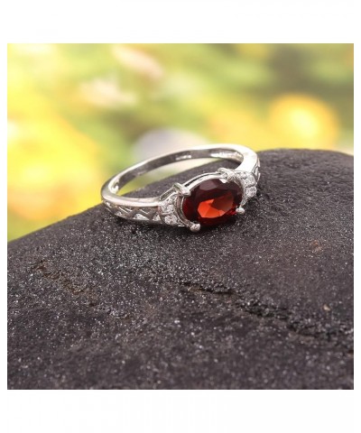 925 Sterling Silver Ring | AAA Quality Natural Garnet Faceted Oval Gemstone Ring for Women | Garnet Ring, Engagement Ring, Ja...