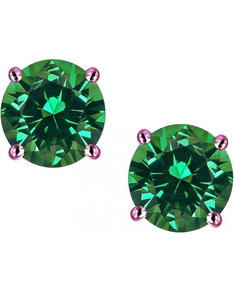 Solid 14K Gold 6mm Round Screw Back Stud Earrings Simulated Emerald Rose Gold $136.49 Earrings