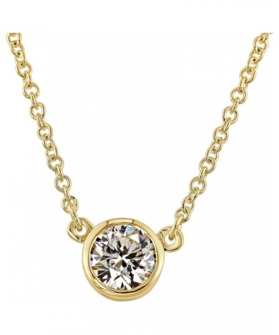 14k Yellow Gold Round Simulant CZ Solitaire Diamond Pendant Necklace (1/5-1cttw, Excellent Quality) Bezel-set, 16-inch Link C...