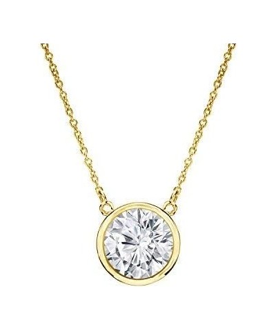 14k Yellow Gold Round Simulant CZ Solitaire Diamond Pendant Necklace (1/5-1cttw, Excellent Quality) Bezel-set, 16-inch Link C...