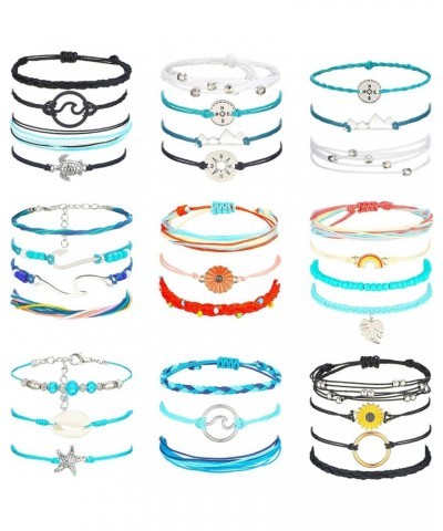 33 Pieces Summer Rope Bracelets Set for Women Sunflower Bracelets Surfer Strand Wave Bracelet Adjustable Friendship Bracelet ...