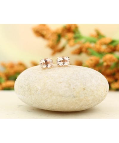 Solid 14k Rose Gold Morganite Stud Earrings 7x5mm Oval $100.19 Earrings