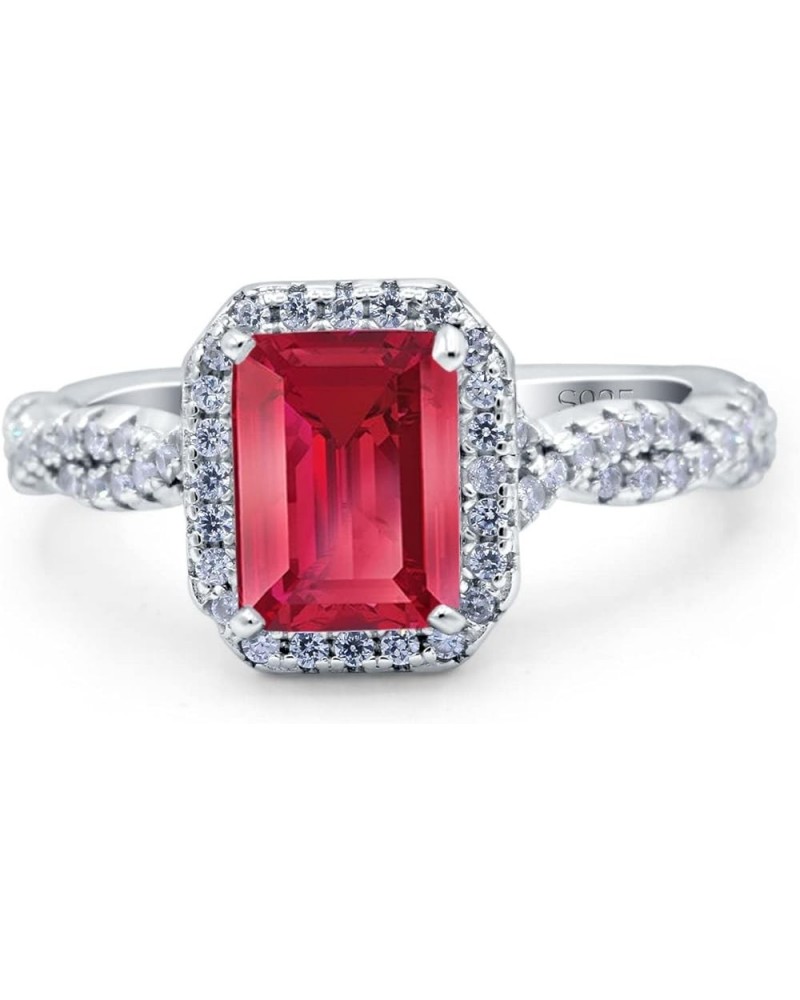 Art Deco Emerald Cut Infinity Wedding Bridal Ring Round Simulated Cubic Zirconia 925 Sterling Silver Simulated Ruby CZ $10.32...