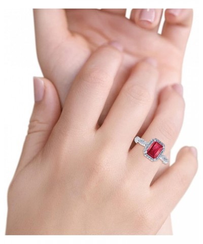 Art Deco Emerald Cut Infinity Wedding Bridal Ring Round Simulated Cubic Zirconia 925 Sterling Silver Simulated Ruby CZ $10.32...