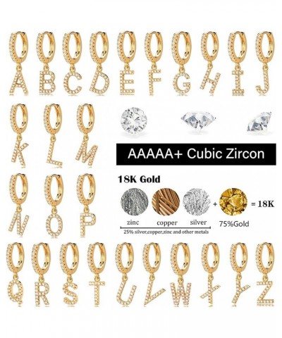 18K Dainty Gold Filled Pave Cubic Zircon Letter Charm Huggie Hoop Earrings Wear Initials A-Z 26 Letter Charm Earrings Persona...