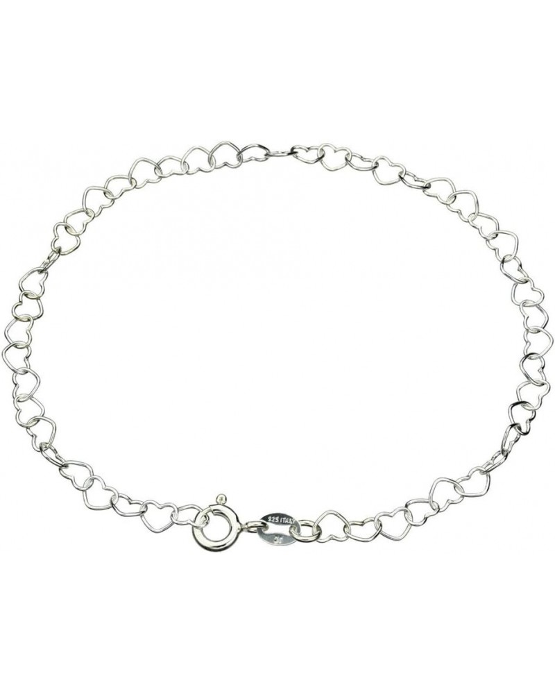 Sterling Silver Heart Link Nickel Free Chain Bracelet Anklet Italy Adjustable 11.0 Inches $8.50 Anklets